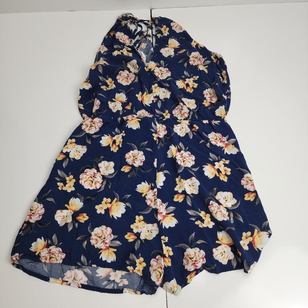 Aeropostale Navy Blue Floral High-Neck Romper Soft Breezy Fabric Women's Size M - Picture 4 of 6